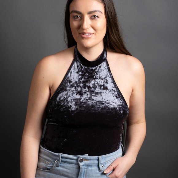 Charcoal Velvet Bodysuit by Forever 21 - Picture 3 of 11